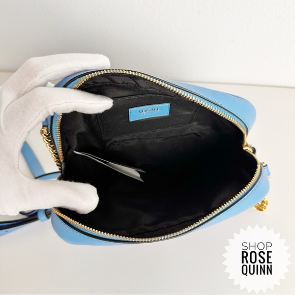 VERSACE | All- Inclusive La Medusa Blue Quilted Lamb Leather Chain Crossbody - Picture 10 of 11